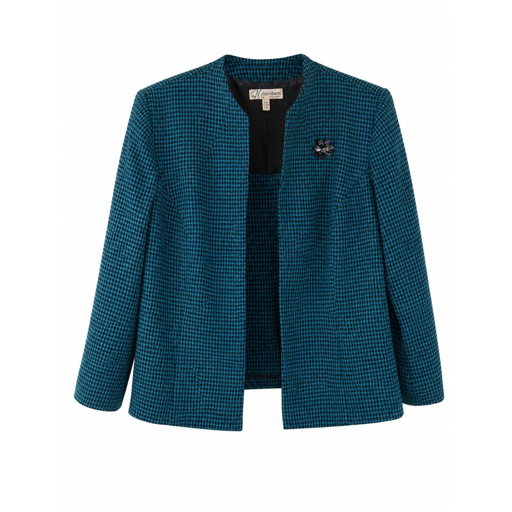 DressBarn Women’s Jacket Size 18W Teal Black Textured Open Front Blazer